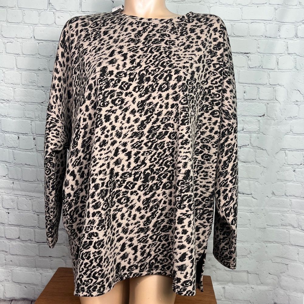 Chicos 3/4 Sleeve  Crew Knit Tunic  Womens Size 4 or XXL 20 Leopard Print NWT